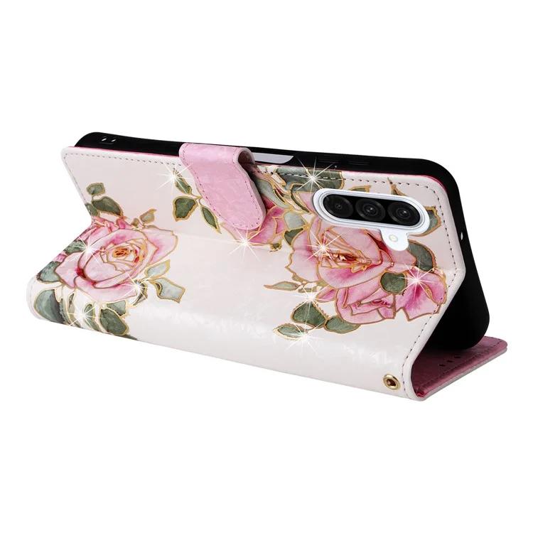 Cover per Samsung Galaxy A56 5G con Blocco RFID in Pelle Floreale - Fiore