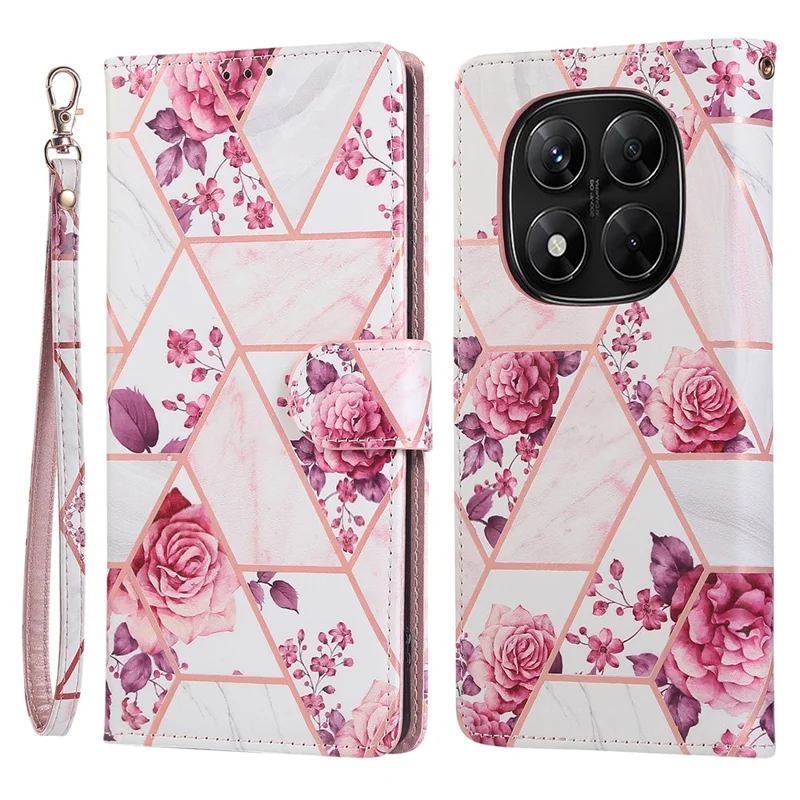 Leather Case for Xiaomi Redmi Note 14 Pro 5G / 14 Pro+ 5G / Poco X7 5G Lacquered Marble Pattern Phone Cover - Rose Gold