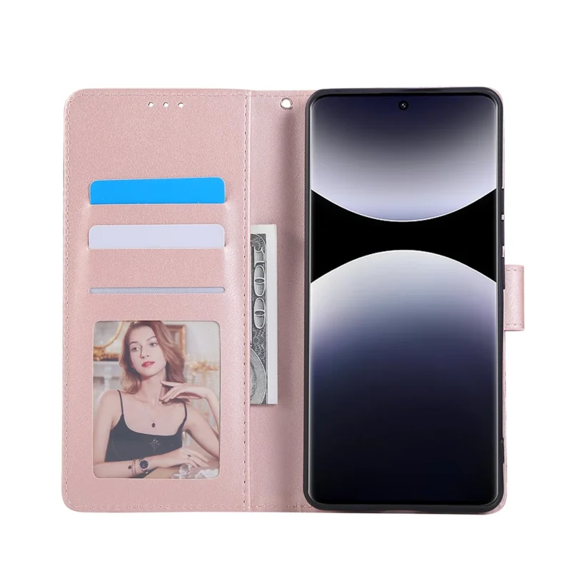 Leather Case for Xiaomi Redmi Note 14 Pro 5G / 14 Pro+ 5G / Poco X7 5G Lacquered Marble Pattern Phone Cover - Rose Gold
