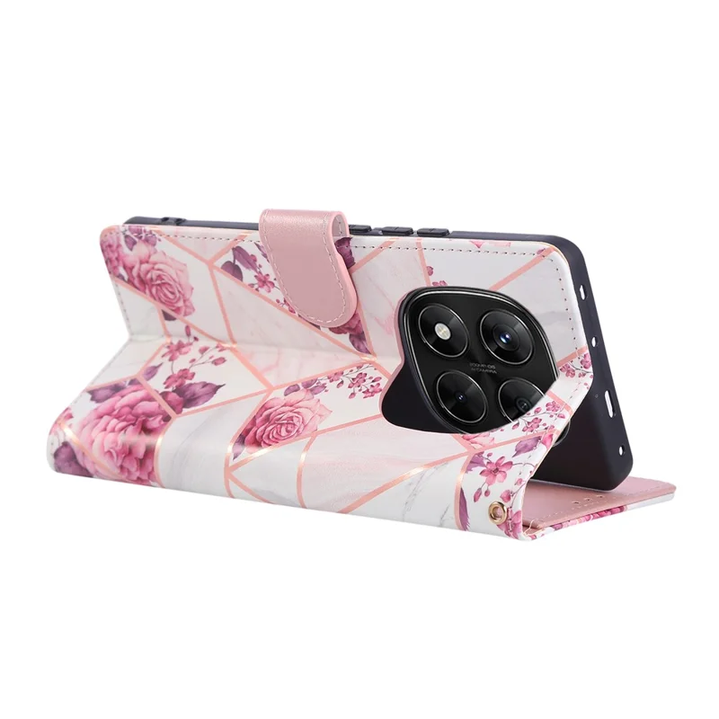 Leather Case for Xiaomi Redmi Note 14 Pro 5G / 14 Pro+ 5G / Poco X7 5G Lacquered Marble Pattern Phone Cover - Rose Gold