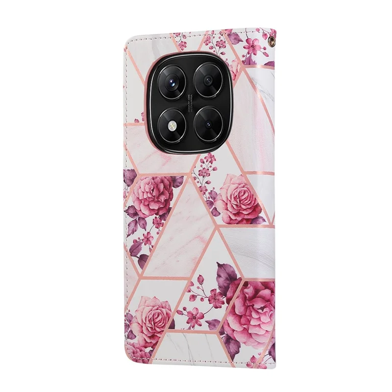 Leather Case for Xiaomi Redmi Note 14 Pro 5G / 14 Pro+ 5G / Poco X7 5G Lacquered Marble Pattern Phone Cover - Rose Gold