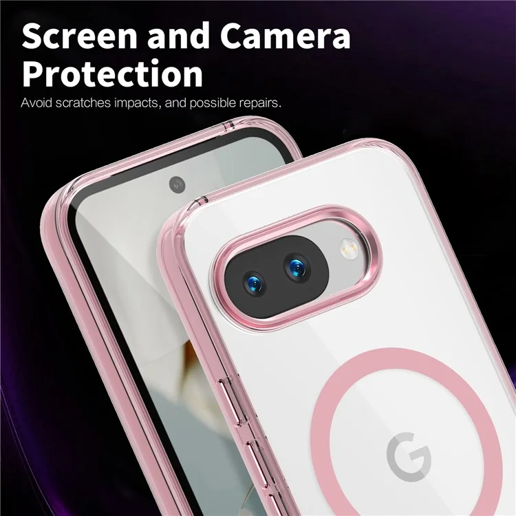 Чехол для Google Pixel 9a, совместимый с MagSafe, из TPU+PC прозрачный - Розовый