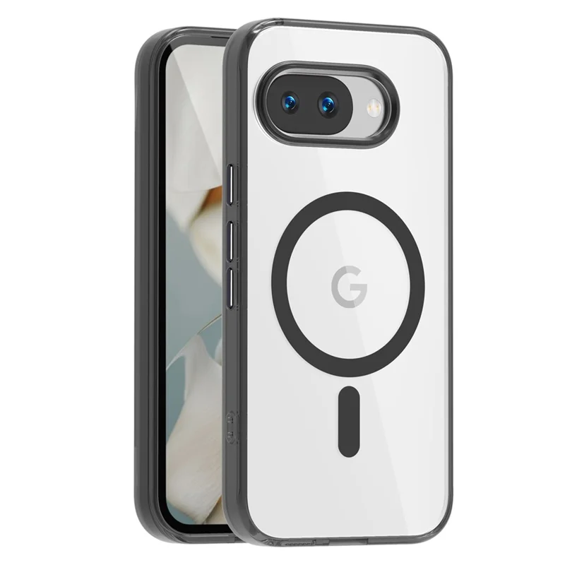 For Google Pixel 9a Magnetic Case TPU+PC Transparent Phone Cover - Black