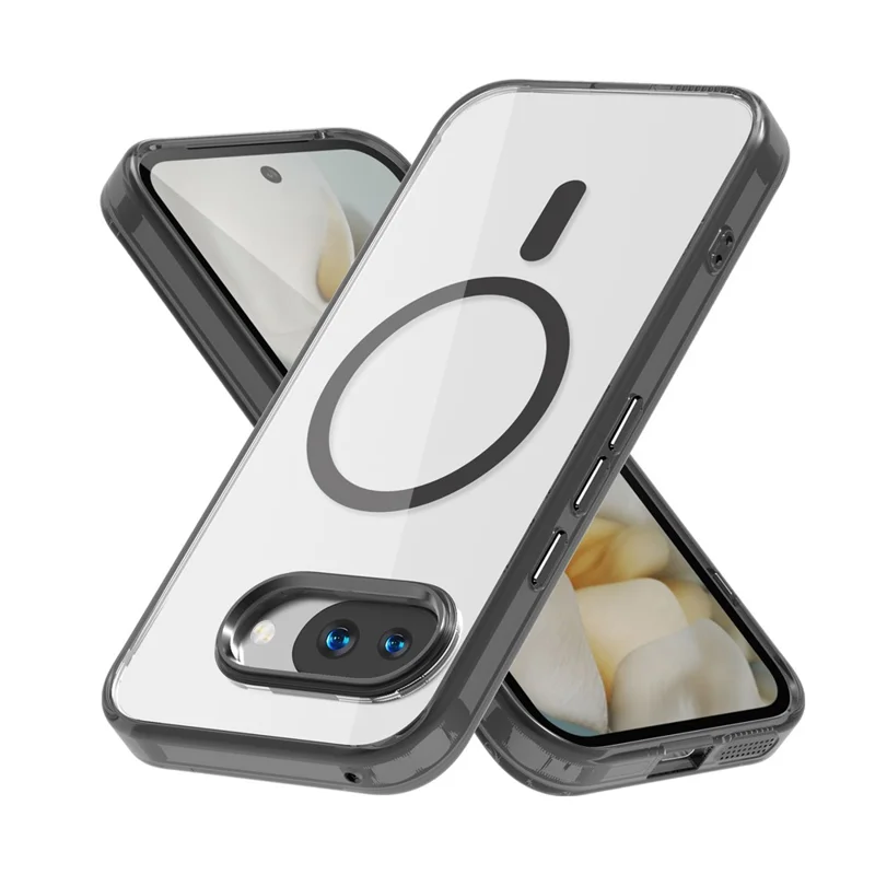 For Google Pixel 9a Magnetic Case TPU+PC Transparent Phone Cover - Black