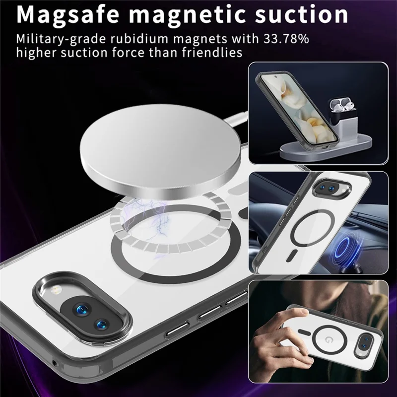 For Google Pixel 9a Magnetic Case TPU+PC Transparent Phone Cover - Black