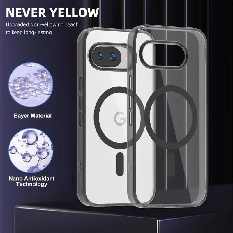 For Google Pixel 9a Magnetic Case TPU+PC Transparent Phone Cover - Black