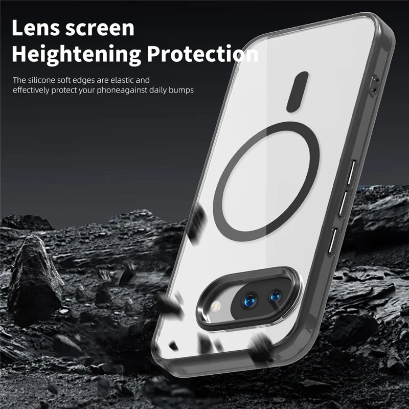For Google Pixel 9a Magnetic Case TPU+PC Transparent Phone Cover - Black