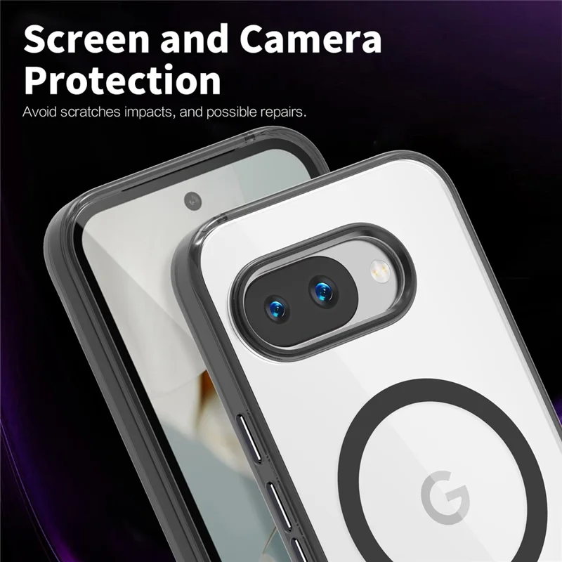 For Google Pixel 9a Magnetic Case TPU+PC Transparent Phone Cover - Black