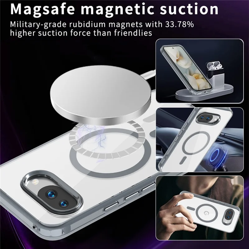 For Google Pixel 9a Magnetic Case TPU+PC Transparent Phone Cover - Grey