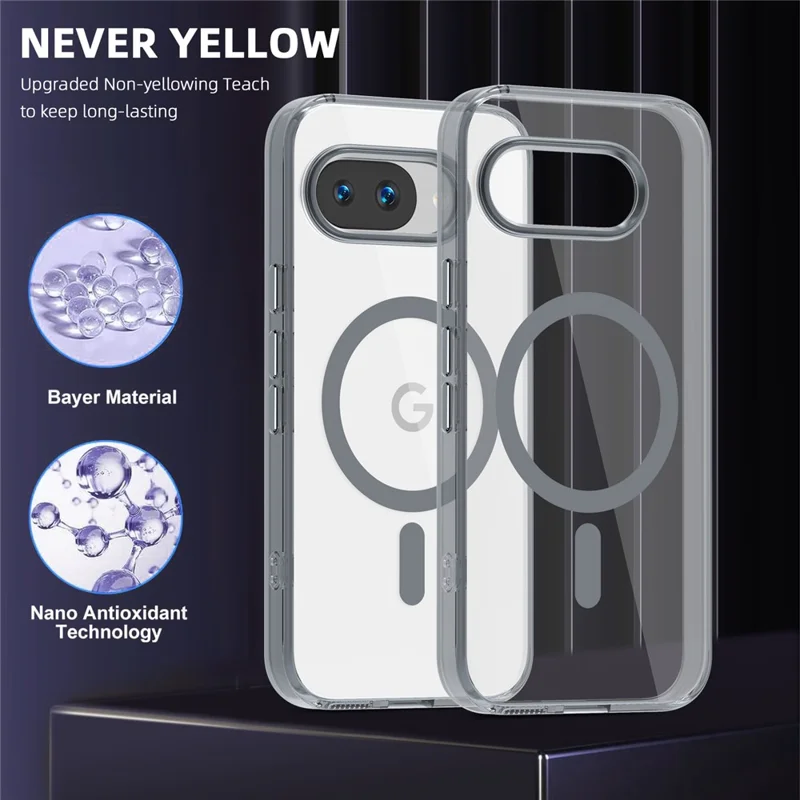 For Google Pixel 9a Magnetic Case TPU+PC Transparent Phone Cover - Grey
