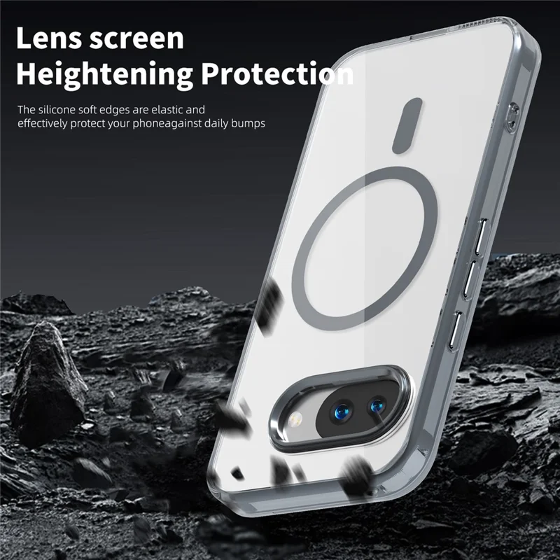 For Google Pixel 9a Magnetic Case TPU+PC Transparent Phone Cover - Grey
