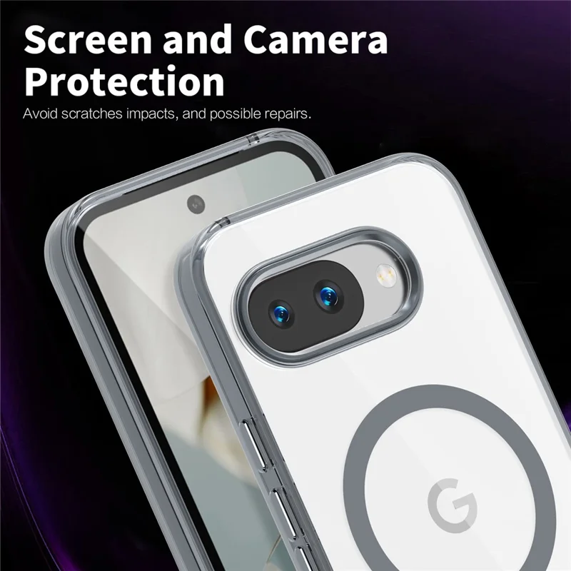For Google Pixel 9a Magnetic Case TPU+PC Transparent Phone Cover - Grey