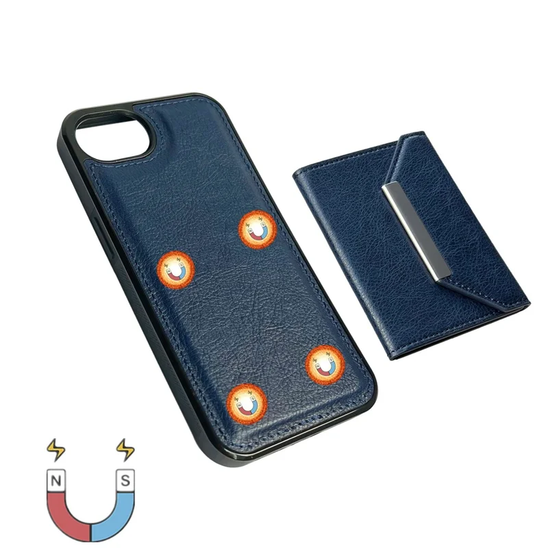 For iPhone 16e Hoesje met Kaartenvak en Standaard TPU + PU Telefoonhoes - Blauw