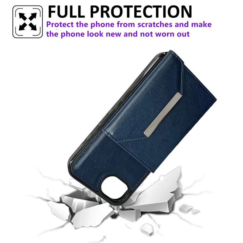 For iPhone 16e Hoesje met Kaartenvak en Standaard TPU + PU Telefoonhoes - Blauw