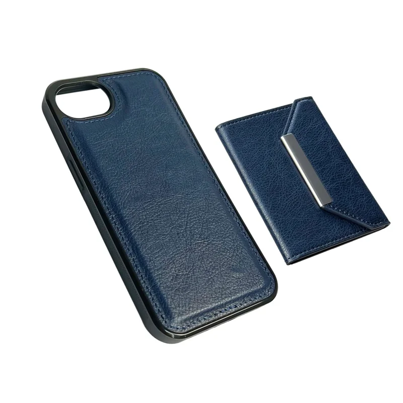For iPhone 16e Hoesje met Kaartenvak en Standaard TPU + PU Telefoonhoes - Blauw