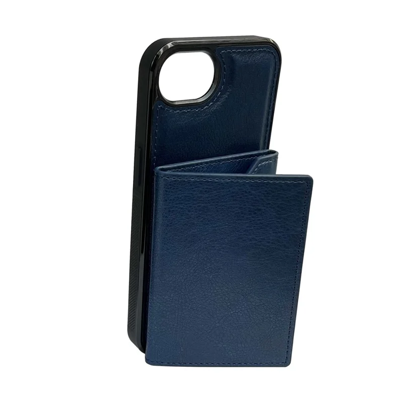 For iPhone 16e Hoesje met Kaartenvak en Standaard TPU + PU Telefoonhoes - Blauw