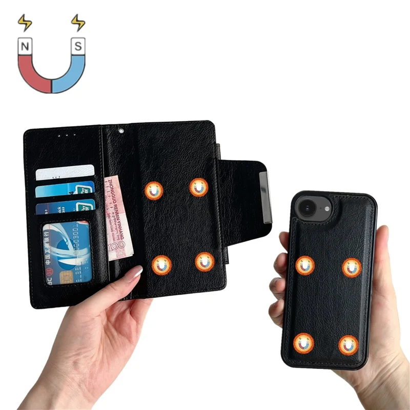 Voor iPhone 16e Hoesje Afneembare 2-in-1 Magnetische Sluiting PU Leren Portemonnee Hoes - Zwart