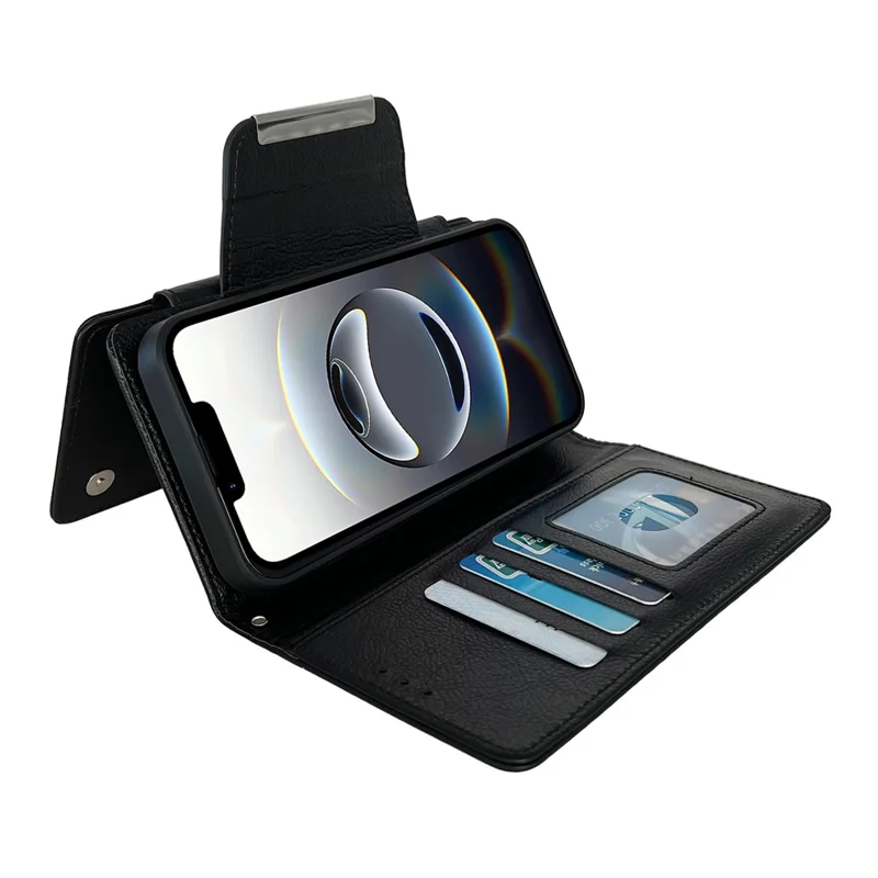 Voor iPhone 16e Hoesje Afneembare 2-in-1 Magnetische Sluiting PU Leren Portemonnee Hoes - Zwart