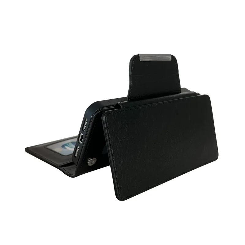Voor iPhone 16e Hoesje Afneembare 2-in-1 Magnetische Sluiting PU Leren Portemonnee Hoes - Zwart