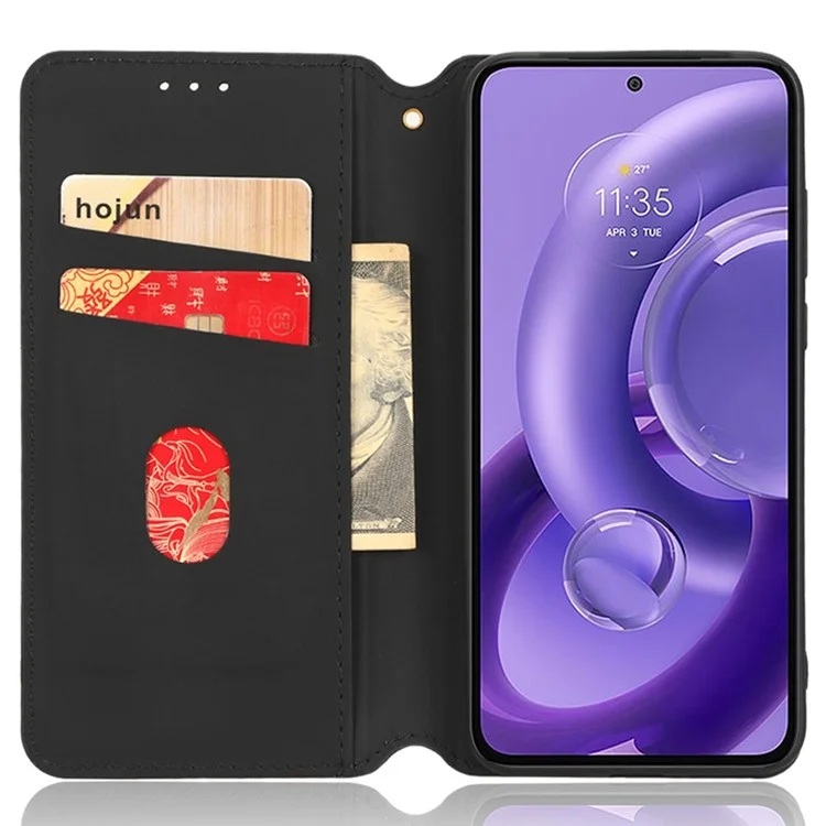 For Motorola Edge 30 Neo 5G Imprinted Rhombus Pattern PU Leather Phone Case Magnetic Auto Closing Cover with Wallet Stand - Black