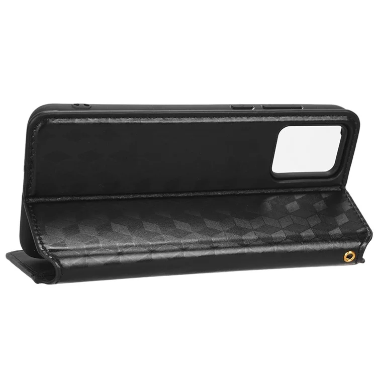 For Motorola Edge 30 Neo 5G Imprinted Rhombus Pattern PU Leather Phone Case Magnetic Auto Closing Cover with Wallet Stand - Black