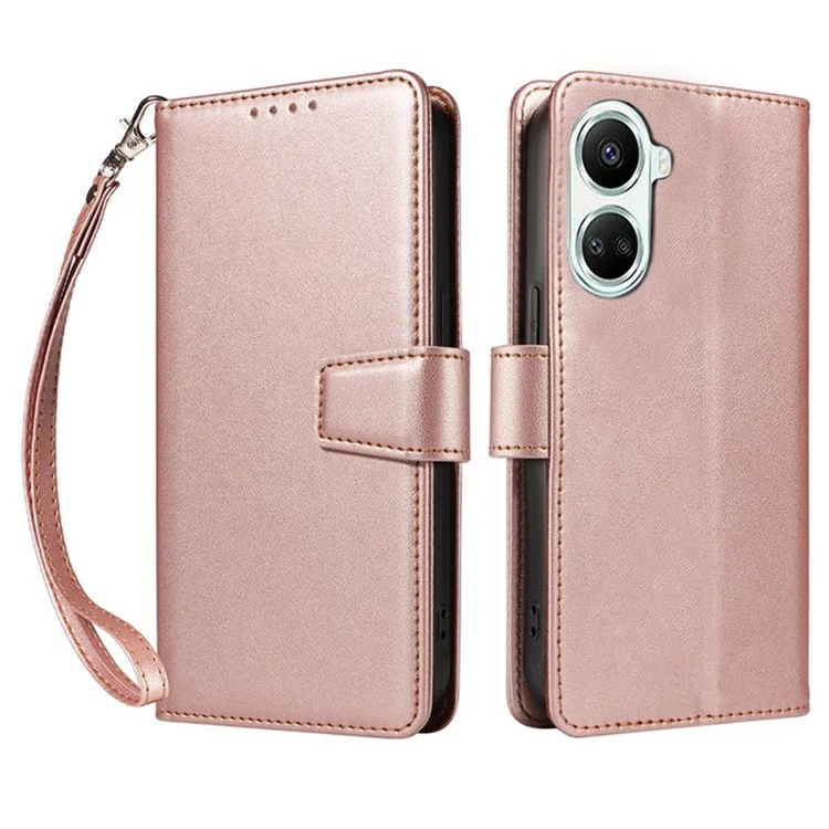 For Xiaomi Poco X7 Pro 5G / Redmi Turbo 4 5G Case RFID Blocking Leather Wallet Flip Phone Cover with Wrist Strap - Rose Gold