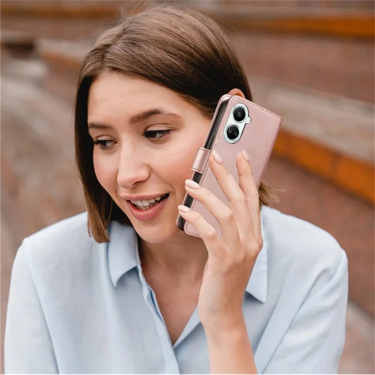 For Xiaomi Poco X7 Pro 5G / Redmi Turbo 4 5G Case RFID Blocking Leather Wallet Flip Phone Cover with Wrist Strap - Rose Gold