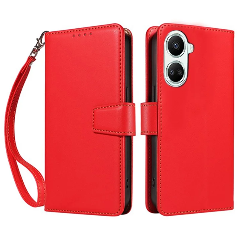 For Xiaomi Poco X7 Pro 5G / Redmi Turbo 4 5G Case RFID Blocking Leather Wallet Flip Phone Cover with Wrist Strap - Red