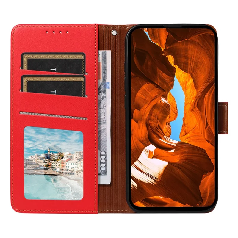 For Xiaomi Poco X7 Pro 5G / Redmi Turbo 4 5G Case RFID Blocking Leather Wallet Flip Phone Cover with Wrist Strap - Red
