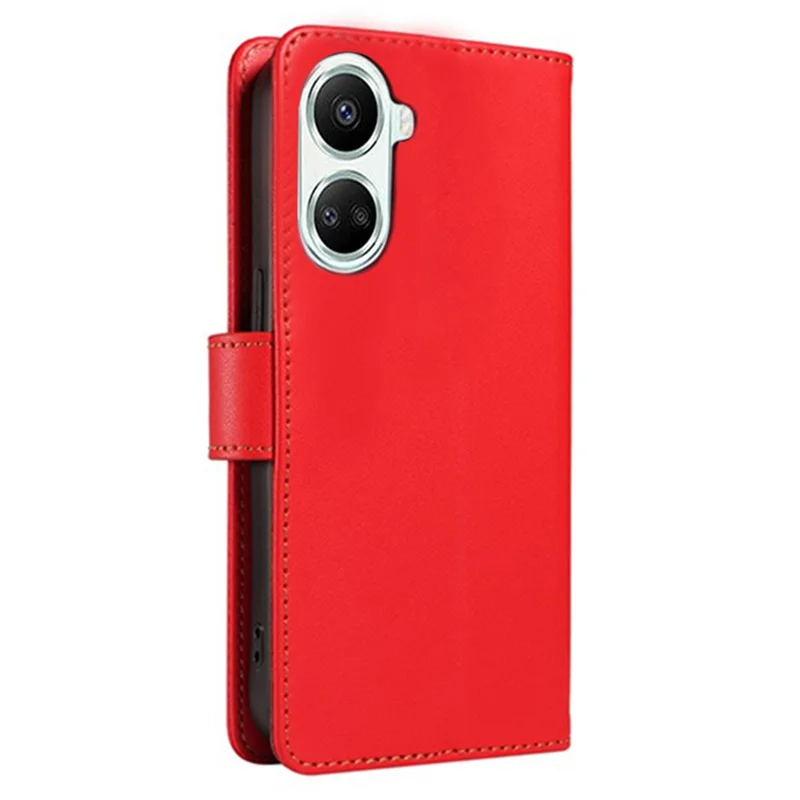 For Xiaomi Poco X7 Pro 5G / Redmi Turbo 4 5G Case RFID Blocking Leather Wallet Flip Phone Cover with Wrist Strap - Red