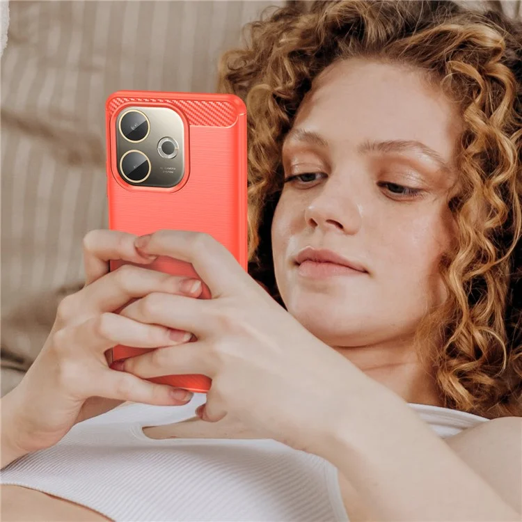 For Oppo A5 Pro 4G (Global) / 5G (Global) / A5 Energy 5G (China) Case Protective Phone Cover Carbon Fiber Texture Brushed - Red