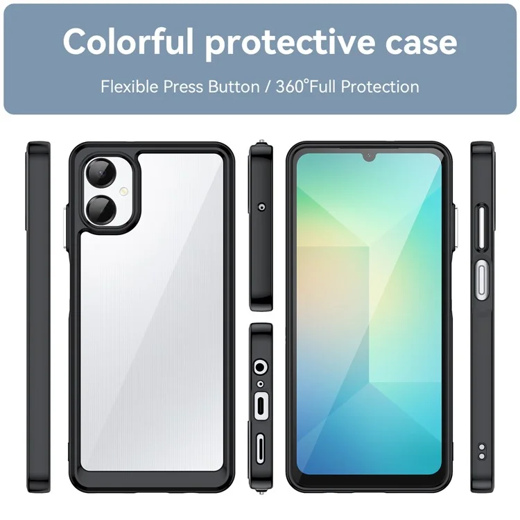 Étui pour Samsung Galaxy A06 5G en TPU + Acrylique, Coque de Protection Transparente pour Téléphone - Noir