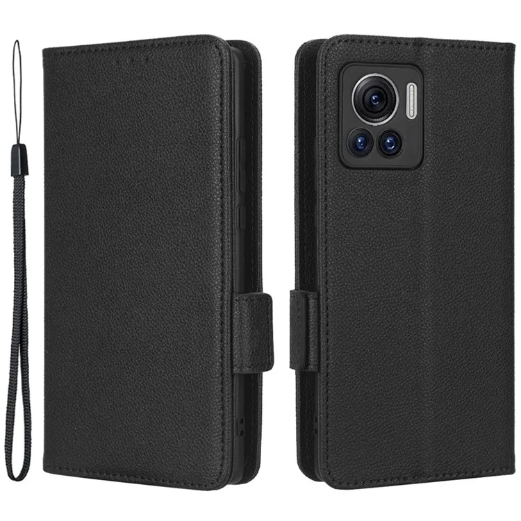 Für Motorola Edge 30 Ultra 5g / Rand X / Moto X30 Pro 5G Litchi Textur Stand Hülle PU Leder Magnetische Verschluss Telefon Brieftasche Abdeckung - Schwarz