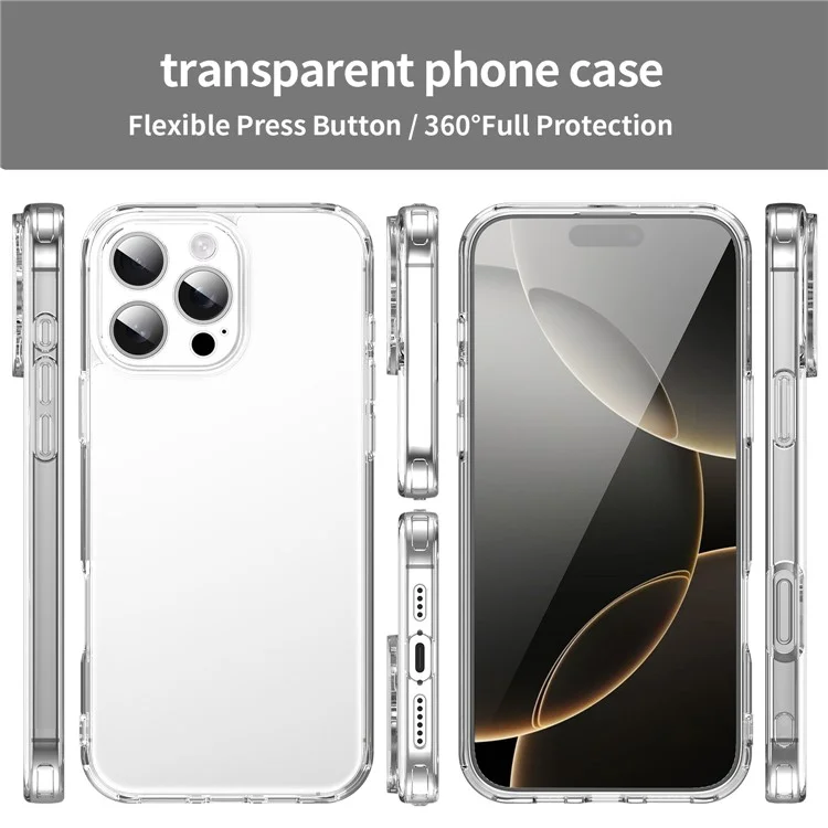 For iPhone 16 Pro Max Case TPU + Acrylic Phone Back Cover Anti Yellowing - Transparent