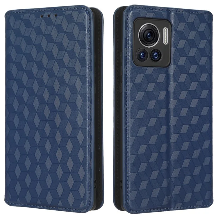 Para Motorola Edge 30 Ultra 5G / Borde X / Moto X30 Pro 5G Patrón de Rombo Impresión de la Billetera de Cuero de Cuero Tapa de Cierre Magnético Caja de Teléfono - Azul