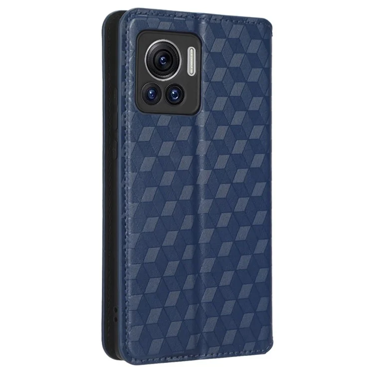 Para Motorola Edge 30 Ultra 5G / Borde X / Moto X30 Pro 5G Patrón de Rombo Impresión de la Billetera de Cuero de Cuero Tapa de Cierre Magnético Caja de Teléfono - Azul