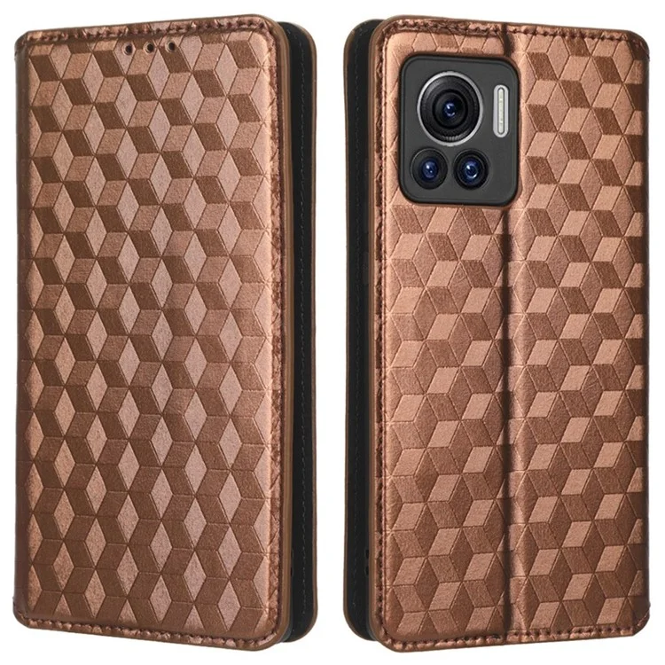 Für Motorola Edge 30 Ultra 5g / Rand X / Moto X30 Pro 5G Rhombusmuster Eingeprägter Leder -brieftaschen -stillschaden Abdeckung Magnetische Schließung Telefon Hülle - Braun