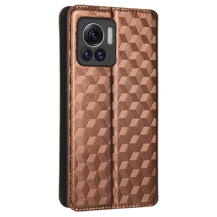 Für Motorola Edge 30 Ultra 5g / Rand X / Moto X30 Pro 5G Rhombusmuster Eingeprägter Leder -brieftaschen -stillschaden Abdeckung Magnetische Schließung Telefon Hülle - Braun