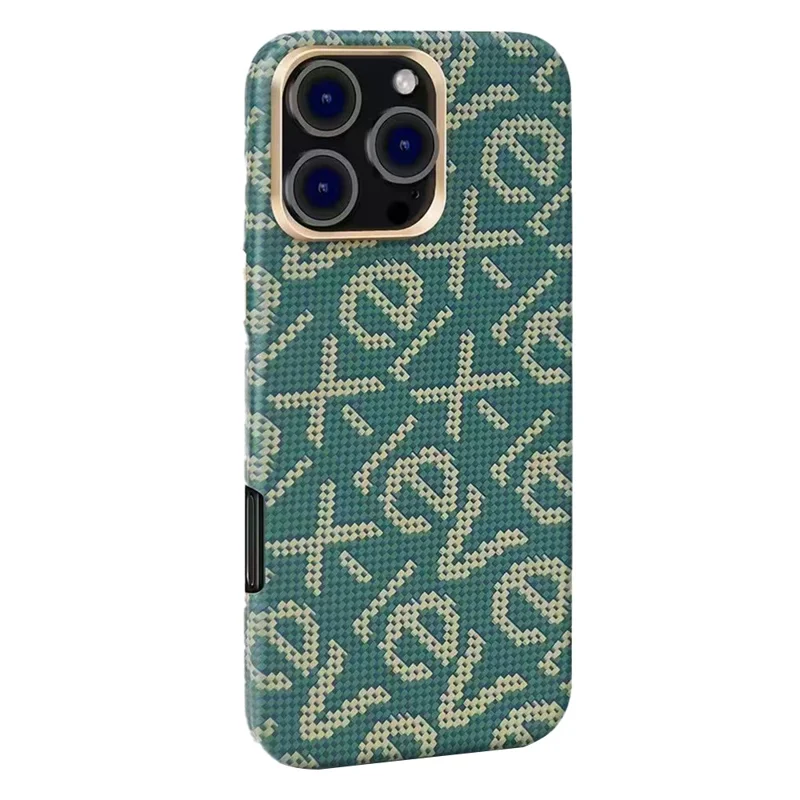 X-LEVEL For iPhone 16 Pro Max Case Compatible with MagSafe PC + Metal Phone Back Cover Carbon Fiber Texure - Green