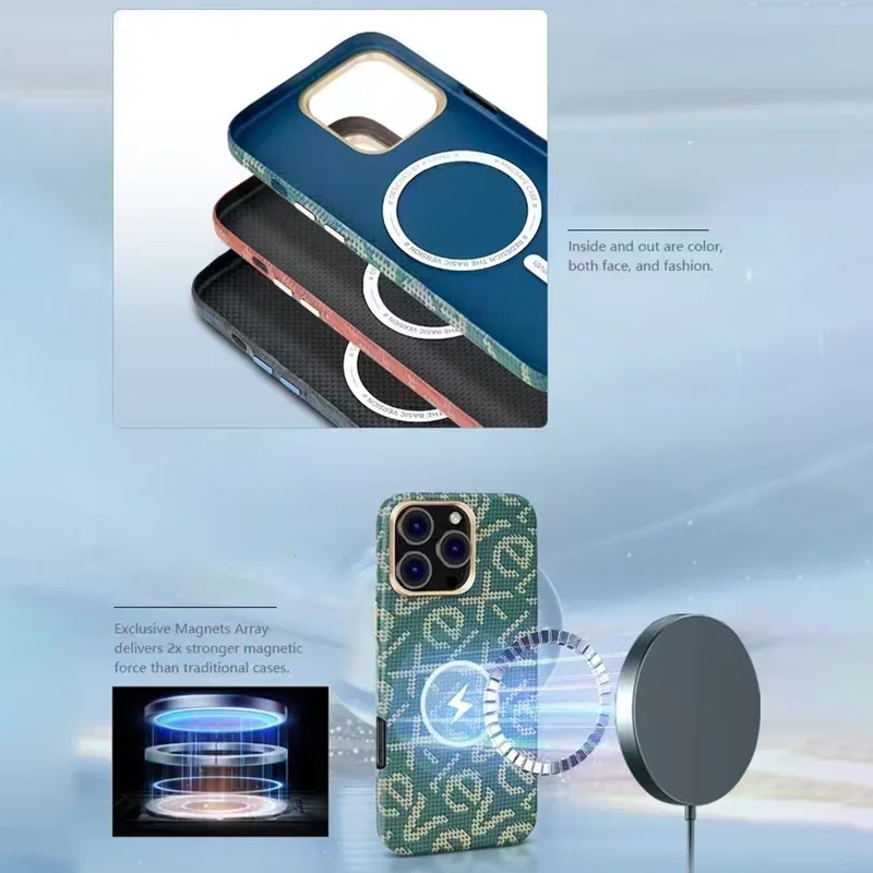 X-LEVEL For iPhone 16 Pro Case Compatible with MagSafe PC + Metal Phone Back Cover Carbon Fiber Texure - Blue