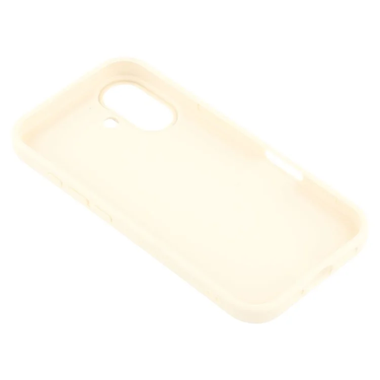 For iPhone 16 Case Pattern Printed 2.0mm TPU Phone Cover with 3D Accessories Decor - White + Coffee