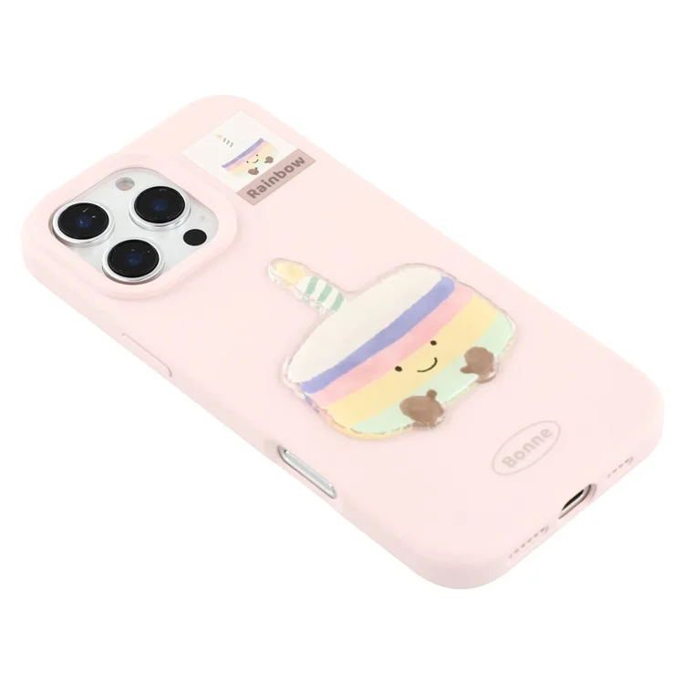 For iPhone 16 Pro Max Case Pattern Printed 2.0mm TPU Phone Cover with 3D Accessories Decor - Pink + Macaron