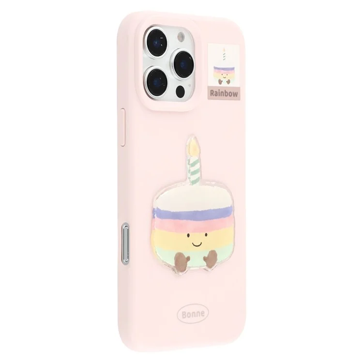 For iPhone 16 Pro Case Pattern Printed 2.0mm TPU Phone Cover with 3D Accessories Decor - Pink + Macaron