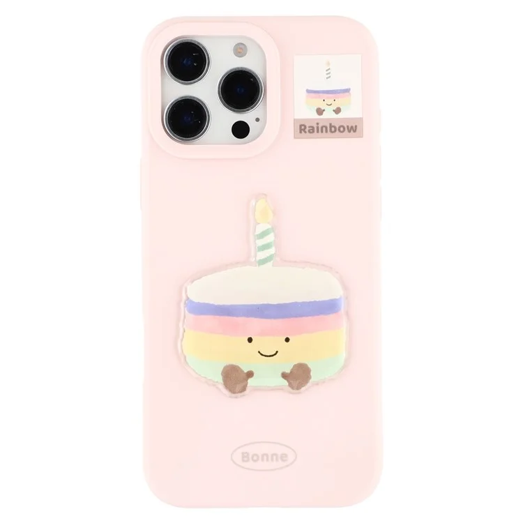 For iPhone 16 Pro Case Pattern Printed 2.0mm TPU Phone Cover with 3D Accessories Decor - Pink + Macaron