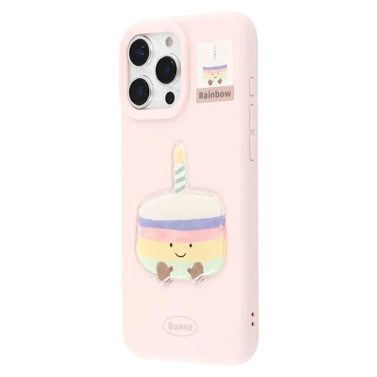 For iPhone 16 Pro Case Pattern Printed 2.0mm TPU Phone Cover with 3D Accessories Decor - Pink + Macaron