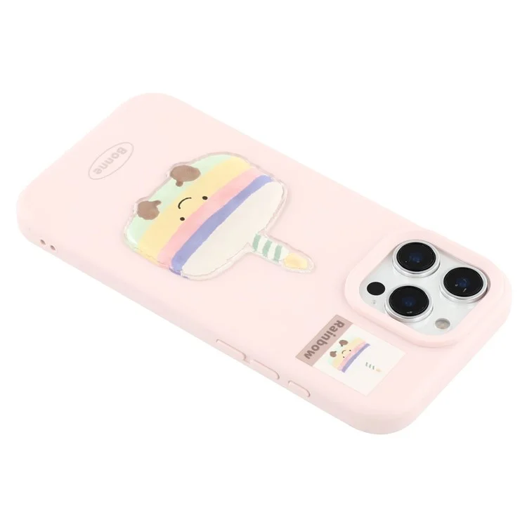 For iPhone 16 Pro Case Pattern Printed 2.0mm TPU Phone Cover with 3D Accessories Decor - Pink + Macaron