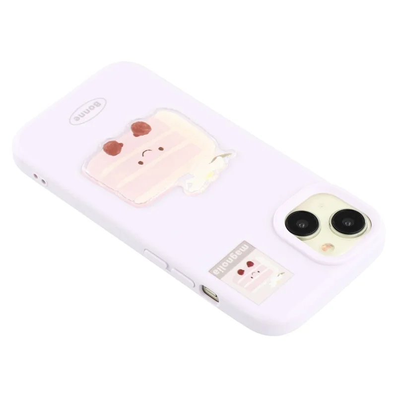 For iPhone 15 Case Pattern Printed 2.0mm TPU Phone Cover with 3D Accessories Decor - Purple + Macaron