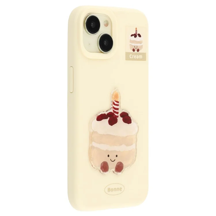 Étui pour iPhone 14 Motif Imprimé TPU 2,0 mm Housse de Téléphone avec Accessoires de Décoration 3D - Jaune + Gâteau