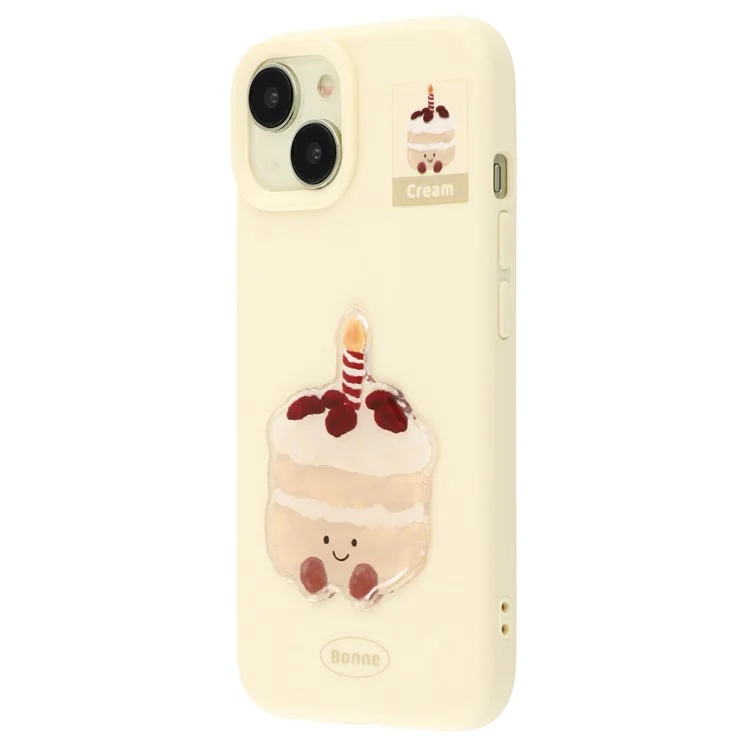 Étui pour iPhone 14 Motif Imprimé TPU 2,0 mm Housse de Téléphone avec Accessoires de Décoration 3D - Jaune + Gâteau