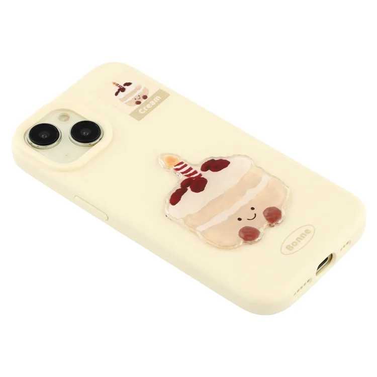 Étui pour iPhone 14 Motif Imprimé TPU 2,0 mm Housse de Téléphone avec Accessoires de Décoration 3D - Jaune + Gâteau
